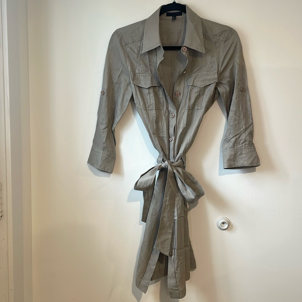 ICB Cupro Linen Cotton Button Up Mini Dress Belt Sz 2